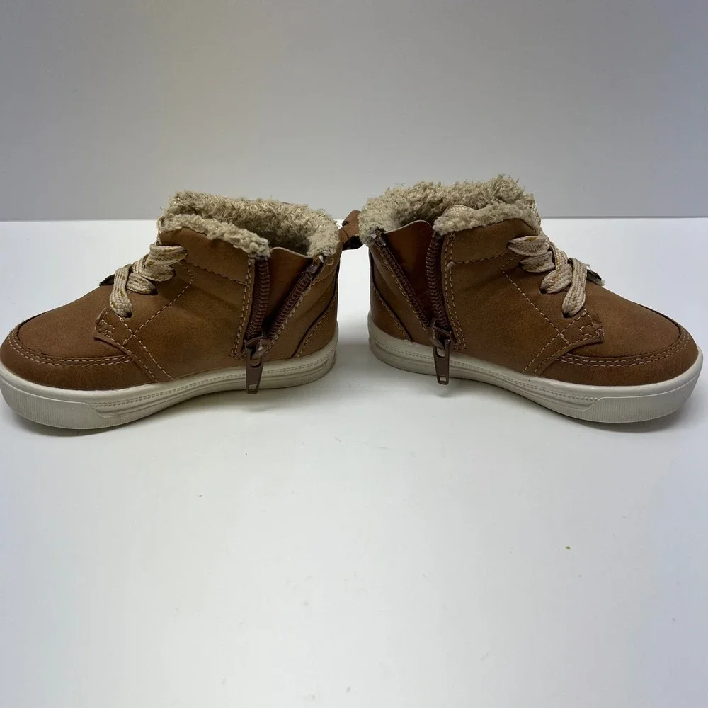 OshKosh Bgosh Crescent Brown Faux Leather Fur High Top Chukka Boots Toddler 4M